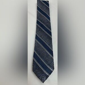 Pronto Uomo Navy and Silver Striped Paisley Tie